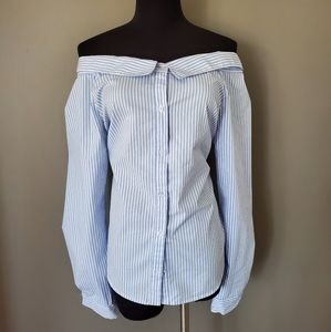 Esqualo Off Shoulder Blue Stripe Top 6
